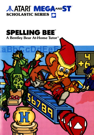 Atari Scholastic Series Spelling Bee a Bentley Bear At-Home Tutor Crystal Castles Educational Software Atari ST Atari Mega and ST box packaging scan - 1988