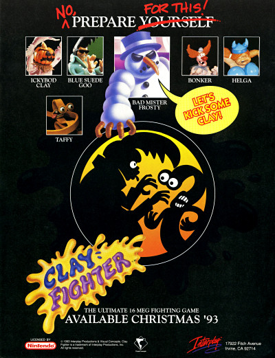 ClayFighter SNES Christmas 1993 Launch Ad Advertisement- 1993