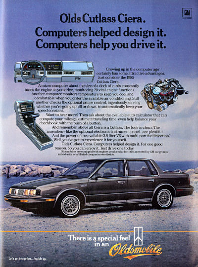 Oldsmobile Cutlass Cierra Computer Control fuel efficiency advertisement scan - 1984