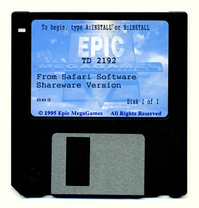 Shareware demo of Traffic Department 2192 from Safari Software on disk with Epic MegaGames label - 1996