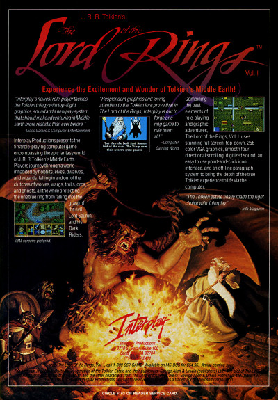 Interplay Lord of the Rings PC Game Advertisement - 1990
