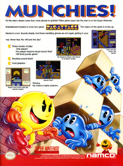 Namco Pac-Attack Puzzle Game Super NES advertisement - 1993