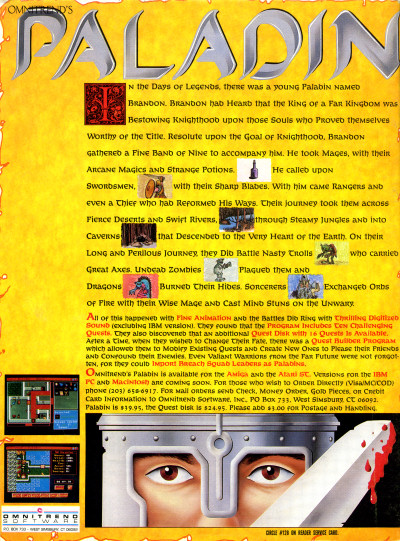 Omnitrend Software Atari ST Paladin game advertisement - 1988