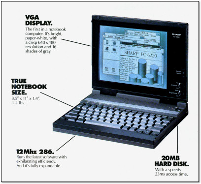 Sharp PC-6220 VGA 286 Notebook Computer Ad - 1990