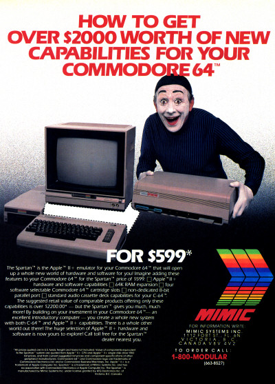 Mimic Systems Spartan Commodore 64 Apple II+ expansion box advertisement ad - 1985