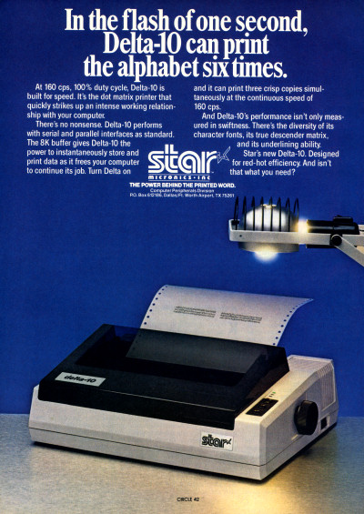 Star Micronics Delta-10 Dot Matrix Printer Ad - 1983