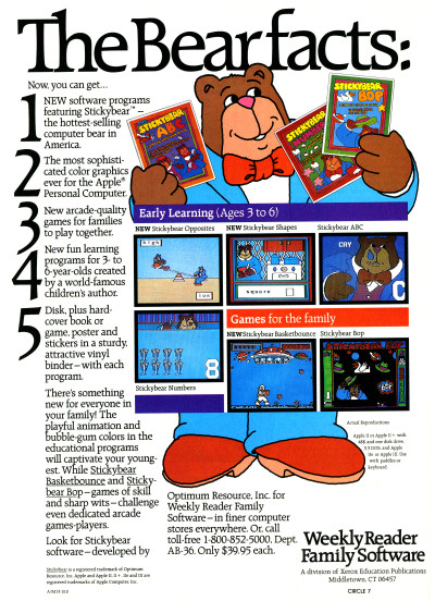 Weekly Reader Educational Software Stickybear Educational Game Software Advertisement 1983