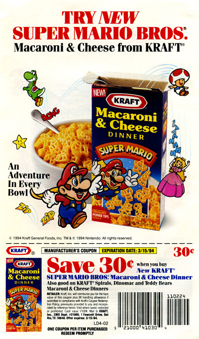 Kraft Super Mario Bros. Macaroni and Cheese flier flyer Advertisement 1994