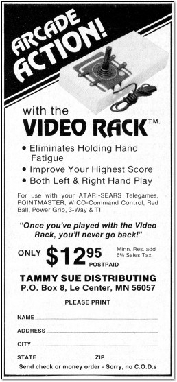 Video Rack Atari 2600 Controller Accessory Ad - Tammy Sue Distributing - 1983