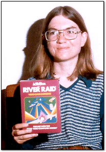 Carol Shaw holding River Raid Box, 1982