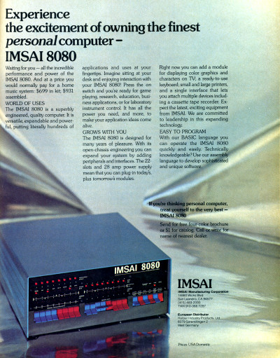 IMSAI 8080 S-100 Computer Advertisement Scan - 1977