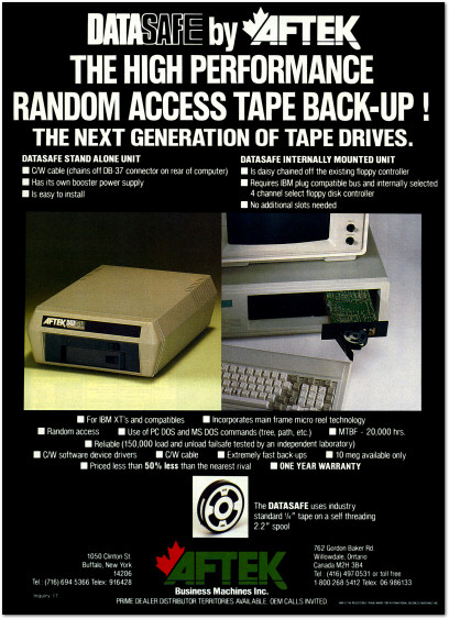 Aftek DATASAFE Tapedrive Ad - 1985