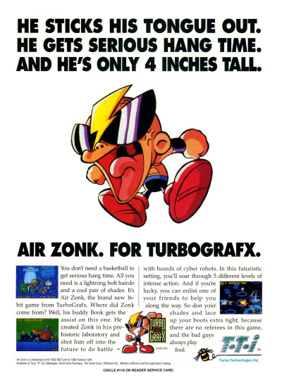 Air Zonk TTI TurboGrafx-16 TurboDuo Bonk in Space Shooter advertisement - 1992