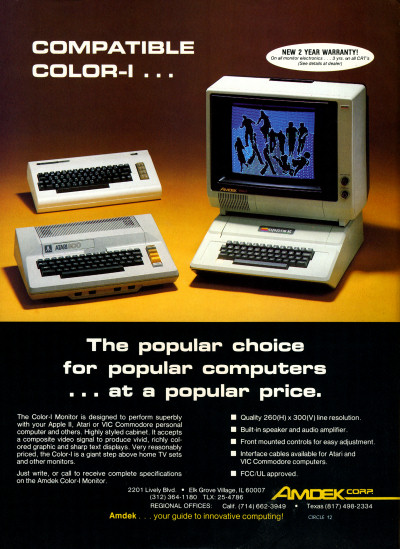 Atari Commodore Apple II Amdek Color-I Monitor Ad - 1983