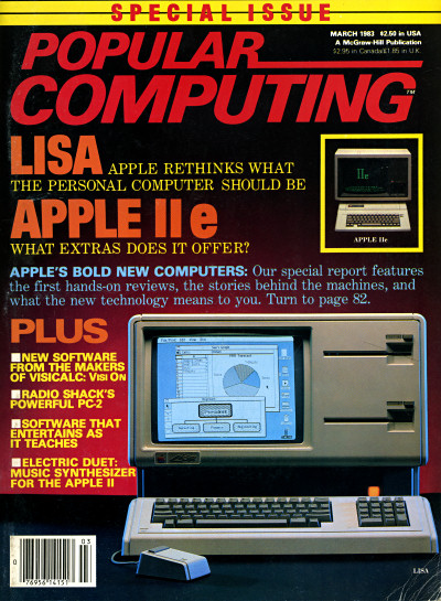 Apple Lisa and Apple IIe on the cover of Popular Computing - March 1983