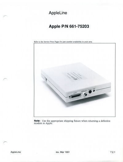 AppleLine Service Sheet (Apple P/N 661-75203), rev. March 1991 (7.2.1) - circa 1991