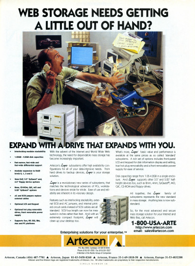 Artecon Lynx Hard Drive Storage advertisement Internet World February 1996