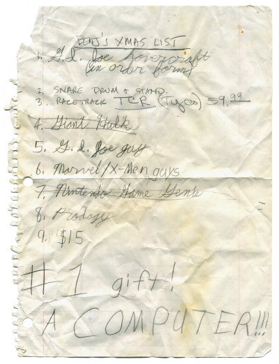 Scan of Benj Edwards 1992 Christmas Xmas List 1992