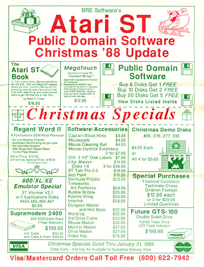 BRE Software's Atari ST Public Domain Software Christmas '88 Update - 1988