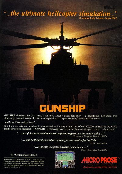 MicroProse Gunship Commodore 64 advertisement  - Compute's Gazette - 1988