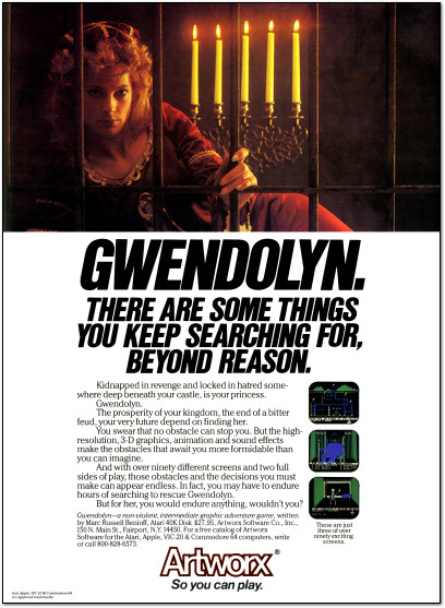 Artworx Gwendolyn Atari 800, Apple II Ad - 1983