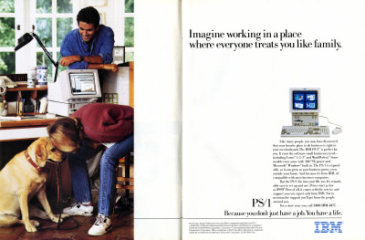 IBM PS/1 IBM PC Dog Family Smithsonian Advertisement Scan - 1991