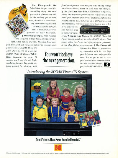 Digtial Photo scan Kodak Photo CD advertisement Picture CD - kids next generation on a TV set - Scientific American February 1993
