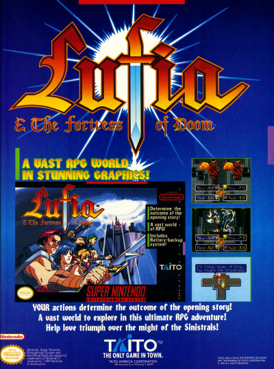 Taito Lufia and the Fortress of Doom Super NES SNES Advertisement Scan - 1993