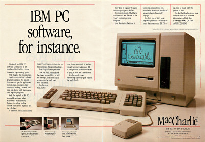 Dayna Communications MacCharlie IBM PC accessory for Macintosh ad - 1985