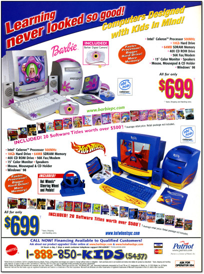 Patriot Mattel Barbie PC Hot Wheels PC Ad - 2000