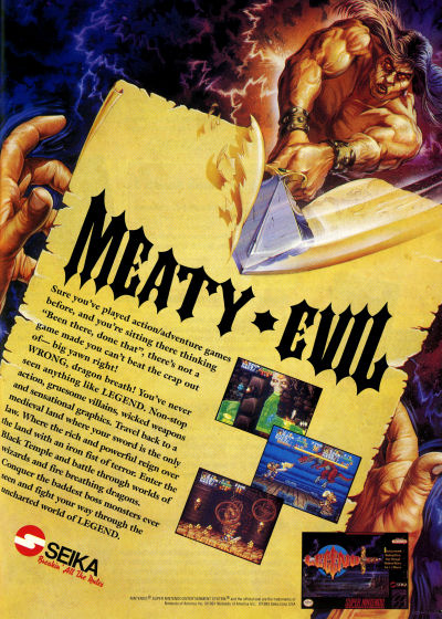 Meaty Evil Seika Legend SNES Super NES video game advertisement - 1993