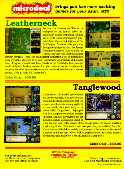 Microdeal Leatherneck Tanglewood Atari ST 1040ST computer games - 1988