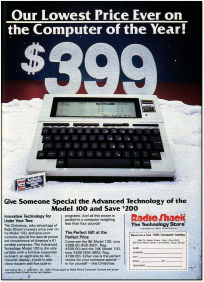 TRS-80 Model 100 Snow Christmas Ad - 1984