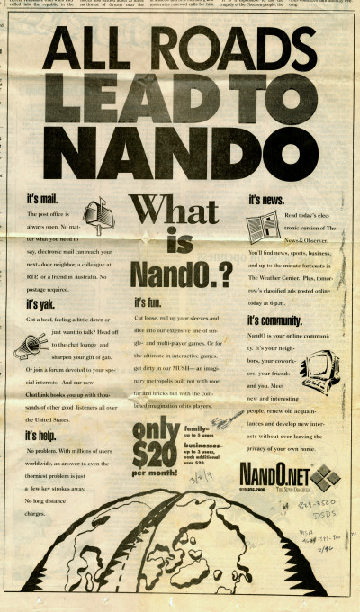 Raleigh News and Observer Nando Nando.net Newspaper Advertisement ISP Internet - 1994