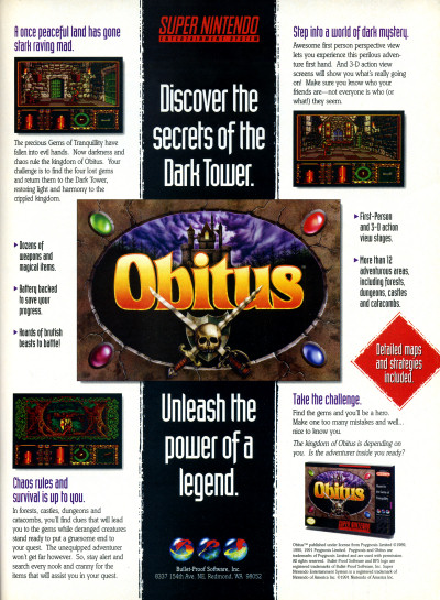 Psygnosis BPS Obitus SNES Super NES RPG EGM advertisement - 1994