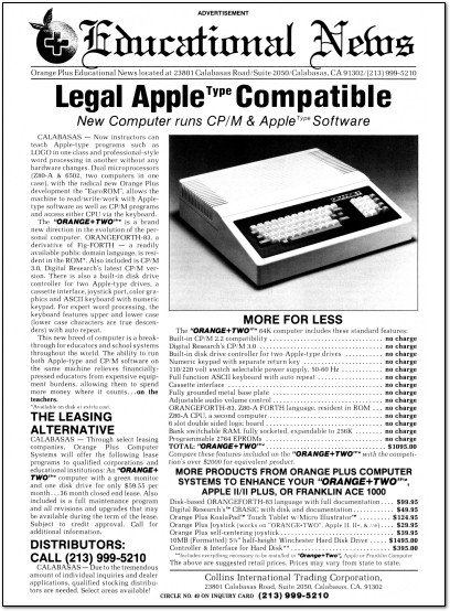 Orange+Two Apple II Clone Ad - 1983