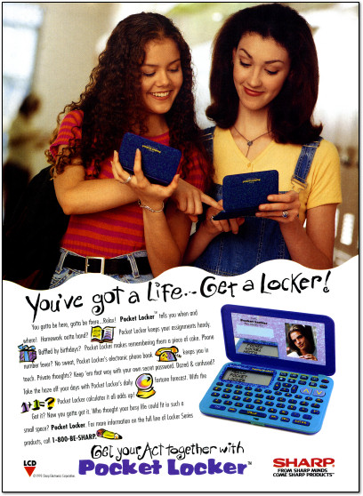 Sharp Pocket Locker Electronic Organizer Teen Girl Ad -1995