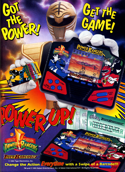 Tiger Barcodzz Mighty Morphin Power Rangers Handheld Electronic Game Ad - 1993