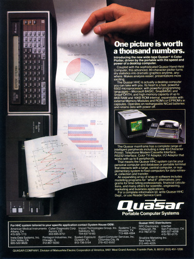 Quasar Hand-Held Computer HHC Pocket Computer Advertisement - 1982