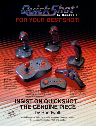 QuickShot Joysticks by Bondwell - Python Maverick Starfighter Flightgrip Apache - 1991