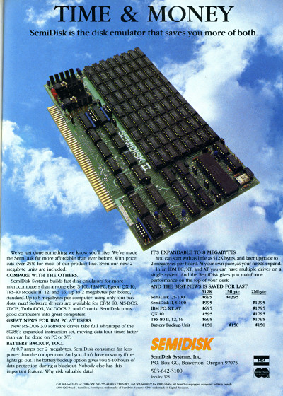SemiDisk Solid State Disk SSD Disk Drive Emulator Ad - 1985