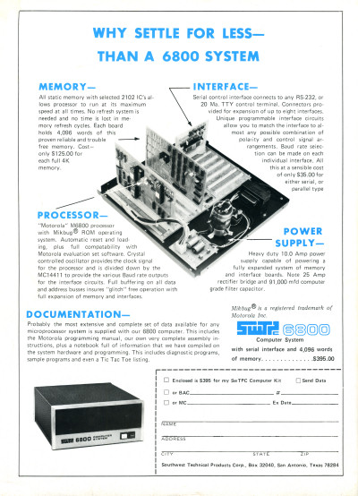 STWPC 6800 Motorola 6800 computer advertisement - 1977