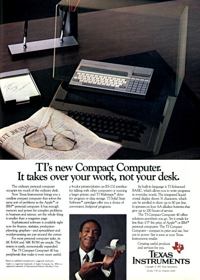 Texas Instruments TI CC-40 Compact Computer 40 Bill Cosby Ad - 1983