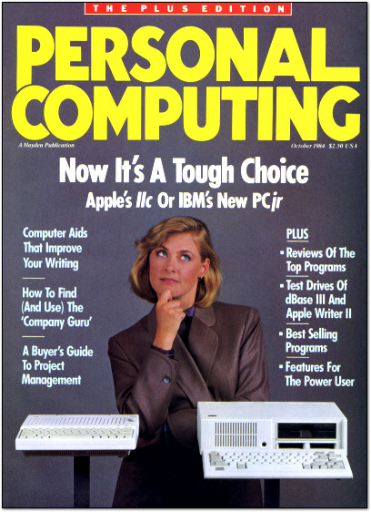 Popular Computing October 1984 Cover - IBM PCjr vs. Apple IIc - Now it's a tough choice.