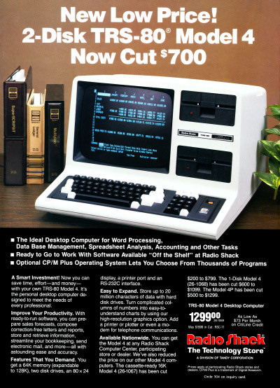 Tandy Radio Shack TRS-80 Model 4 advertisement - BYTE October 1984