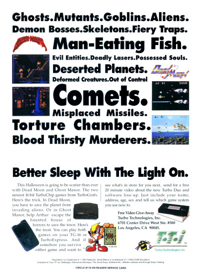 TTI TurboGrafx-16 Turbografx TurboExpress TurboDuo Dead Moon Ghost Manor advertisement scan - 1992