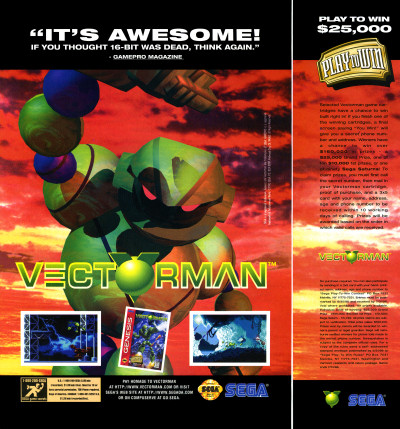 BlueSky Software Vectorman Play to Win Sega Genesis Advertisement Scan - 1995
