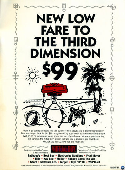 The Nintendo Virtual Boy for $99 Nintendo Power Advertisement - 1996