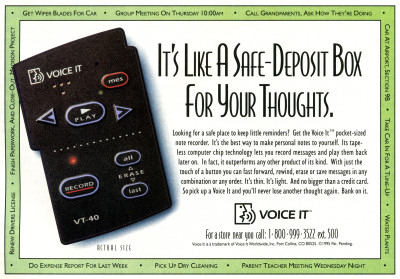 Voice It VT-40 Flash Memory Digital Voice Recorder Discover Magazine advertisement scan - 1995