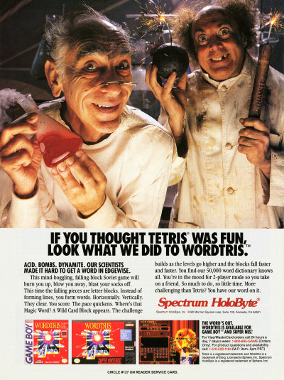 Spectrum HoloByte Wordtris Game Boy Super NES advertisement - 1992